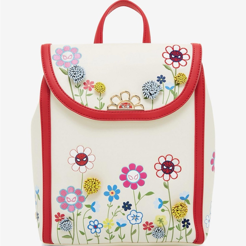 Spiderman Floral Embroidered Cream Backpack